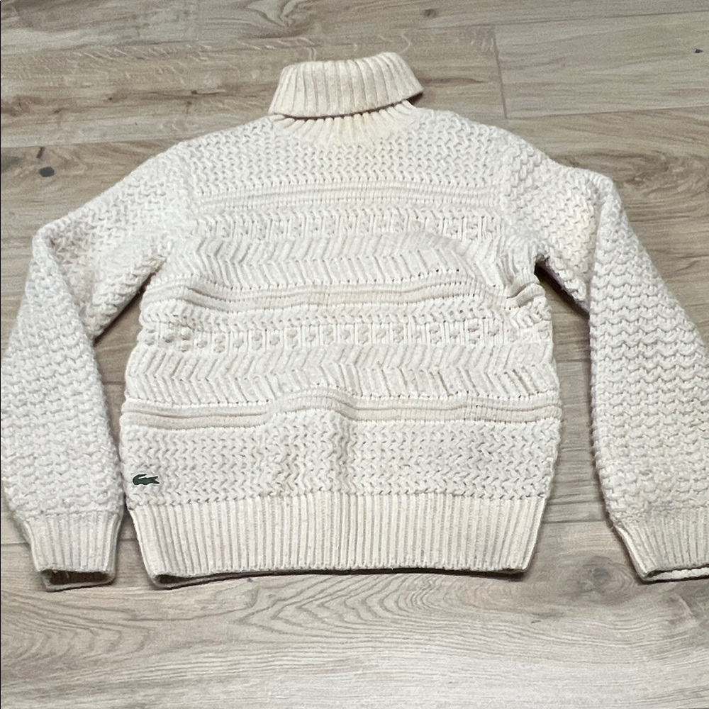 Lacoste Cream Chunky Knit Turtleneck Sweater
